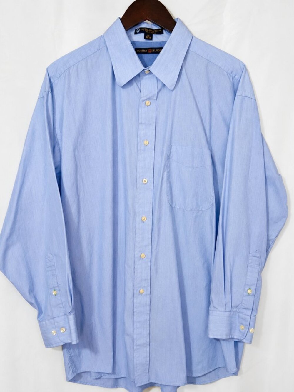 Tommy Hilfiger TLC Lifetime Collar Dress Shirt Mens 17 32-33 Blue Two Ply Button